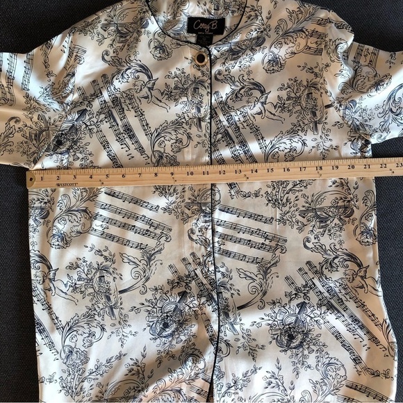 VINTAGE blush black pure silk,cherubs angel musical print long sleeve blouse 12 - Picture 8 of 11